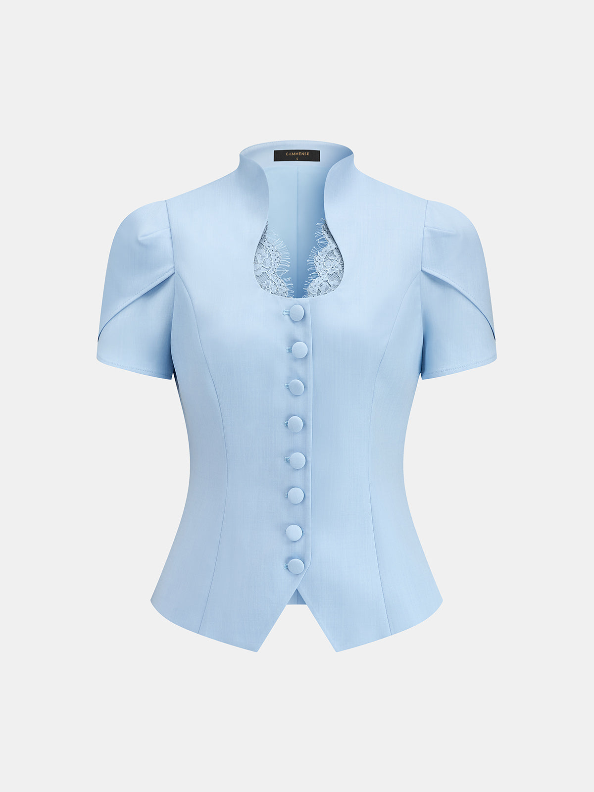 Stand Collar Lace Trim Blouse