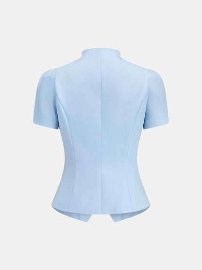 Stand Collar Lace Trim Blouse