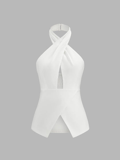 Cross Halter Split Hem Blouse