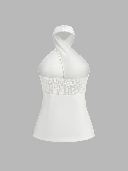 Cross Halter Split Hem Blouse