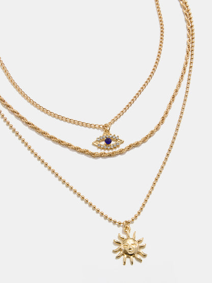 Sapphire Eye Sun Pendant Layered Necklace