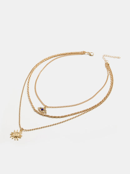 Sapphire Eye Sun Pendant Layered Necklace