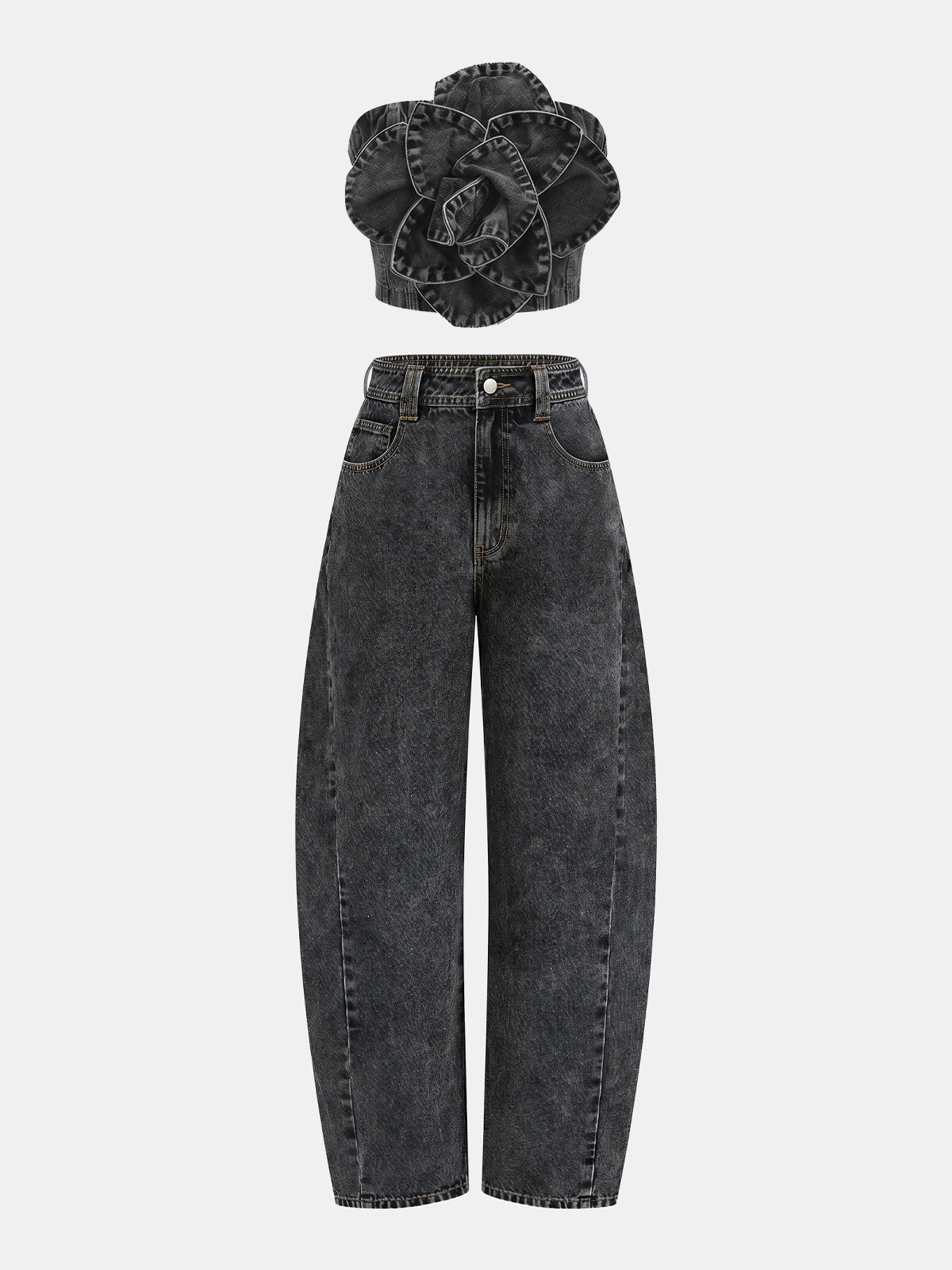 3D Rose Applique Denim Tube Top