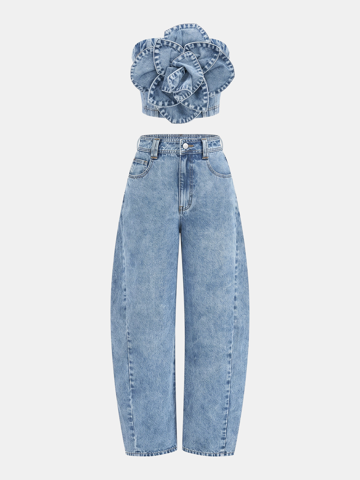 3D Rose Applique Denim Tube Top
