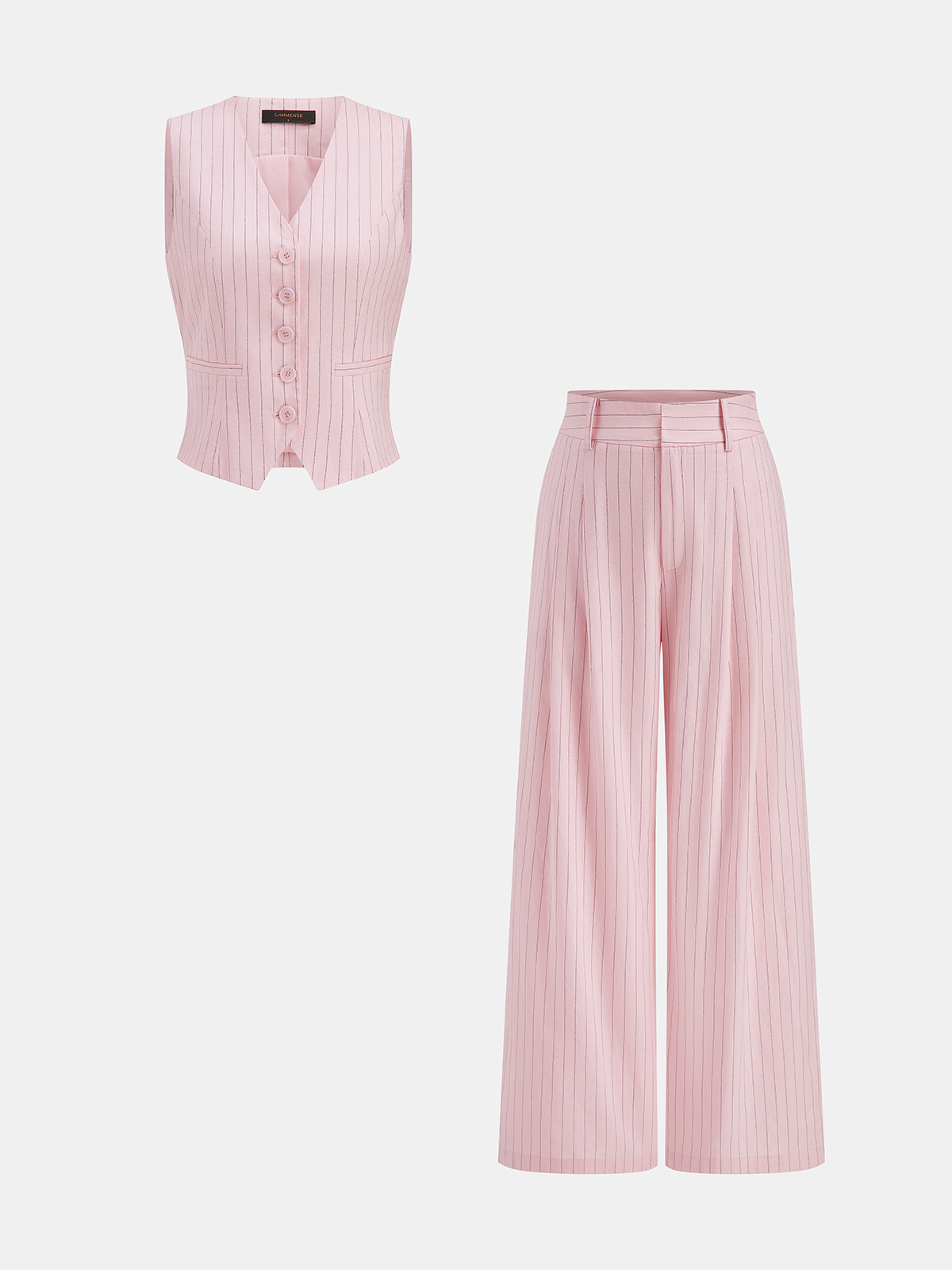 Pinstriped Cotton Linen Vest & Pants Set