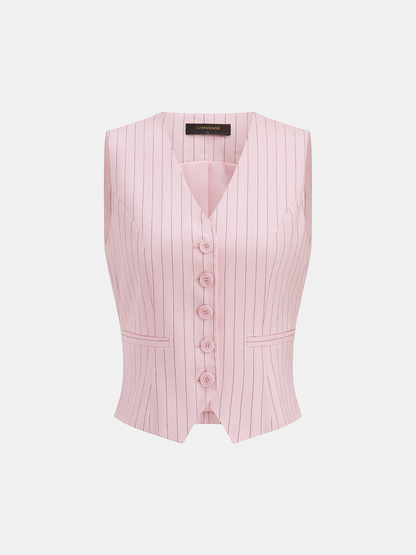 Pinstriped Cotton Linen Vest & Pants Set