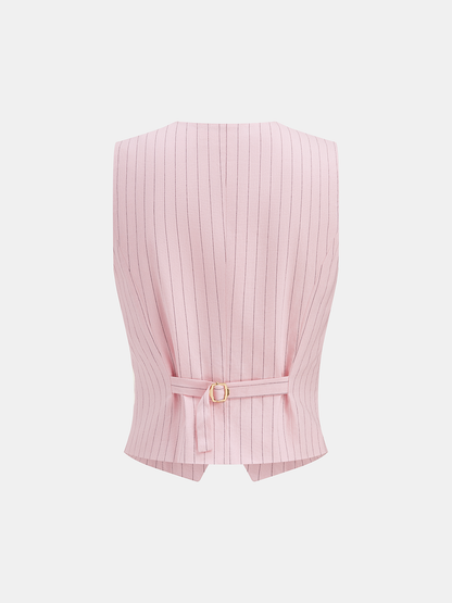 Pinstriped Cotton Linen Vest & Pants Set
