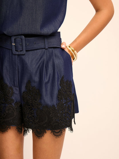 Sleeveless Polo Top & Lace-Hem Shorts Set