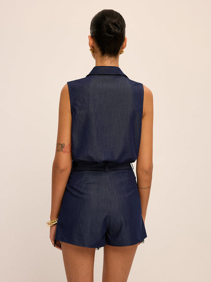 Sleeveless Polo Top & Lace-Hem Shorts Set