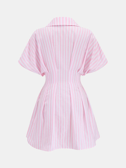 Striped Cinched Waist Shirt Dress