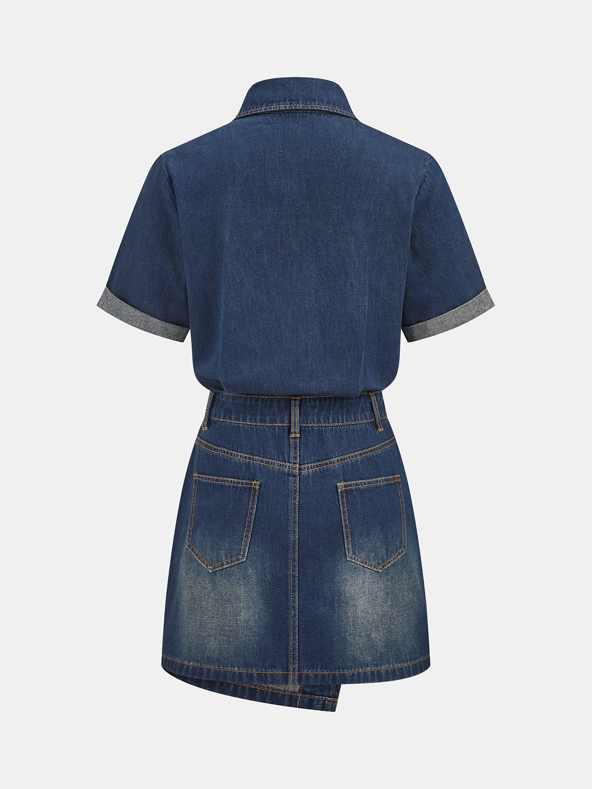 Short Sleeve Asymmetric Denim Shirt Dress