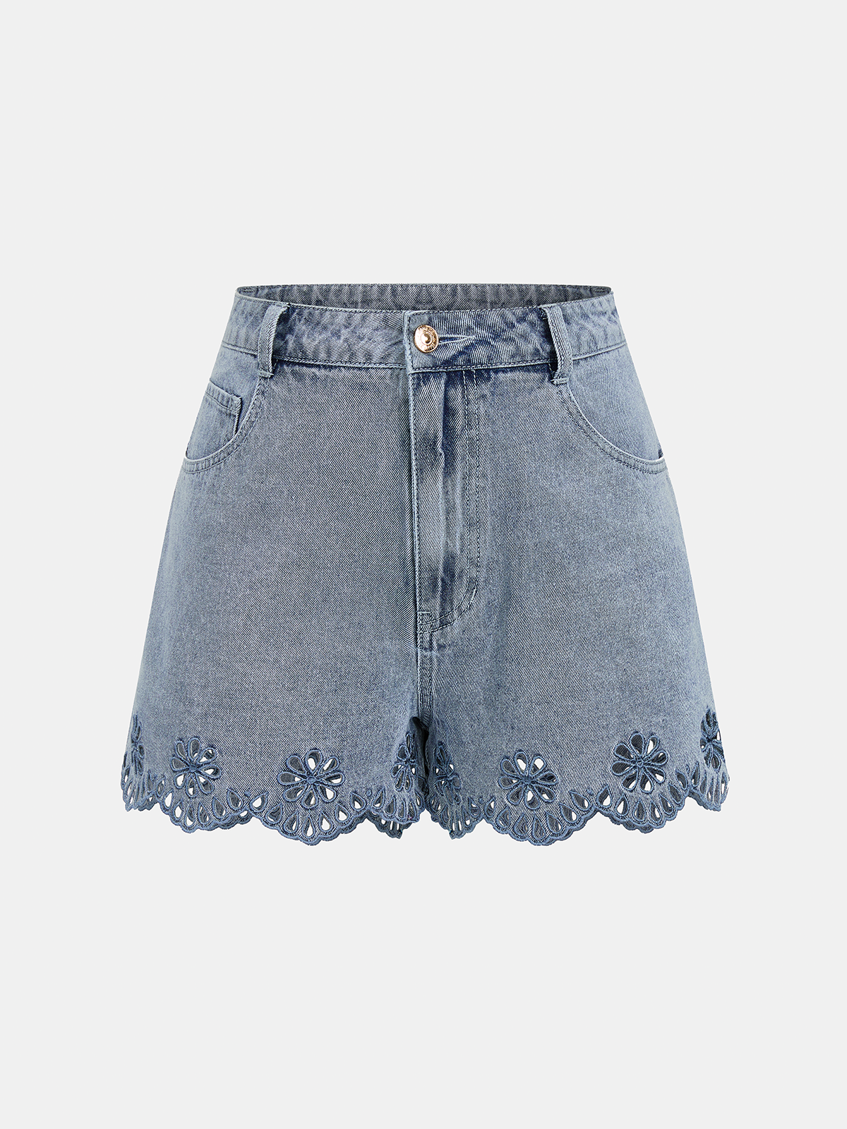 Embroidered Denim Two Piece Shorts Set
