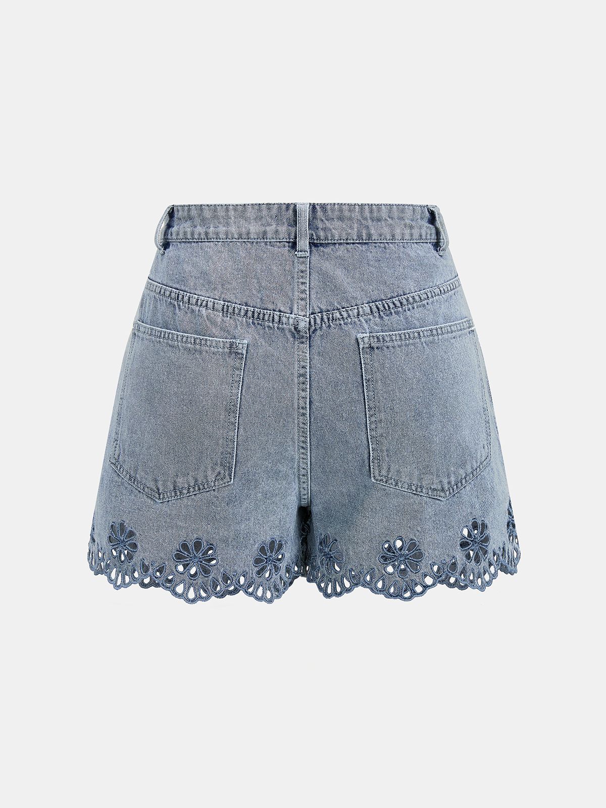 Embroidered Denim Two Piece Shorts Set