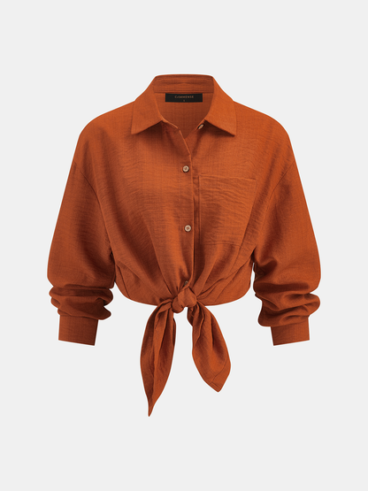 Cotton Linen Loose Shirt & Roll Cuff Shorts Set