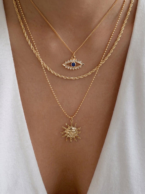 Sapphire Eye Sun Pendant Layered Necklace