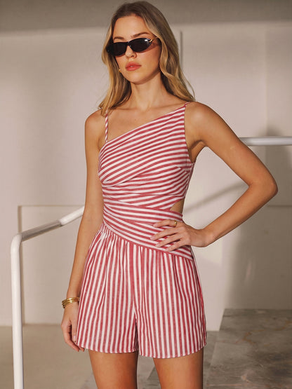 Striped Cotton Blend Cutout Top & Shorts Set