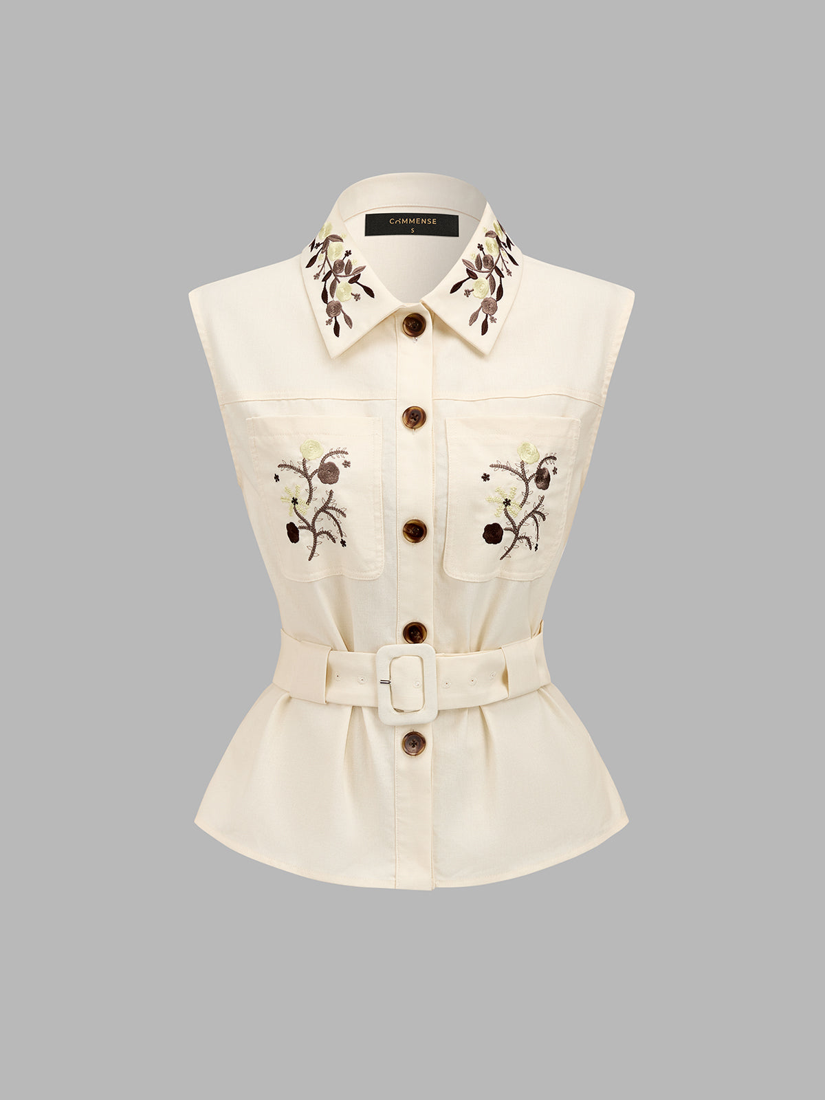 Floral Embroidery Belted Vest & Shorts Set