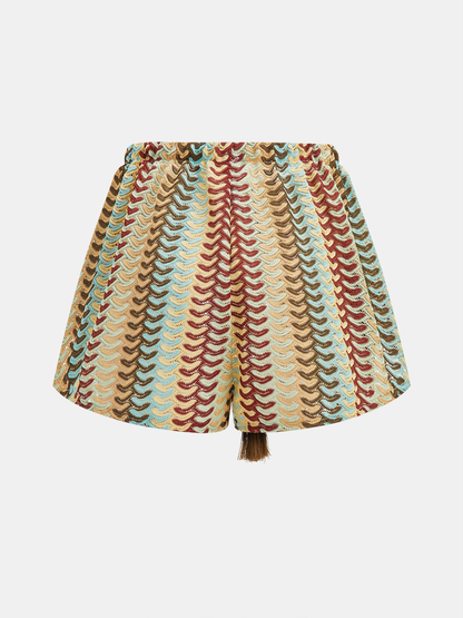 Tassel Drawstring Multicolor Chevron Shorts