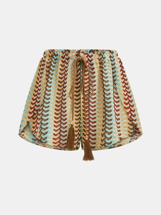 Tassel Drawstring Multicolor Chevron Shorts