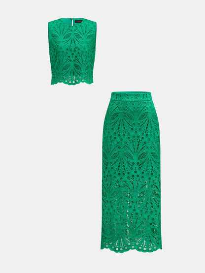 Hollow Lace Two Piece Skirt Set