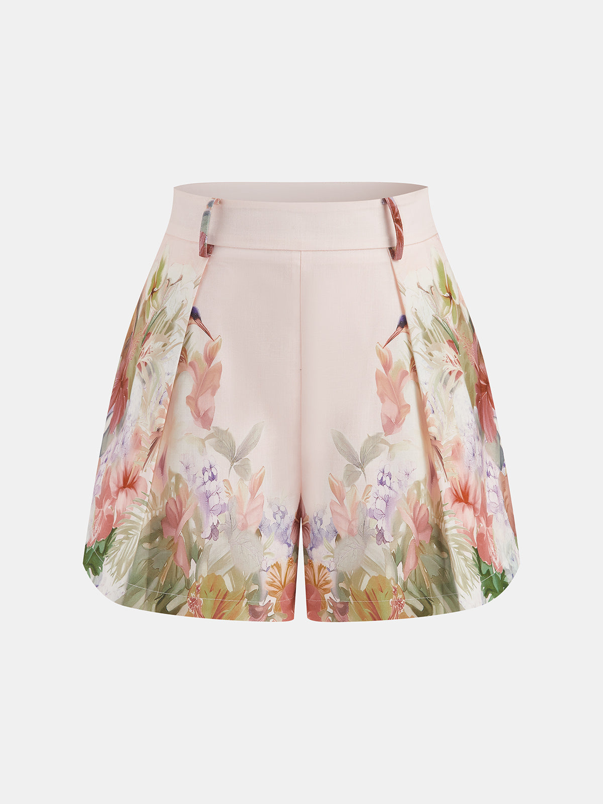 Watercolor Floral Print Vest & Pleated Shorts Set