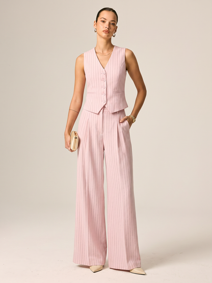 Pinstriped Cotton Linen Vest & Pants Set