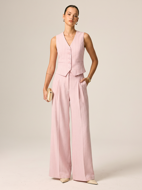 Pinstriped Cotton Linen Vest & Pants Set