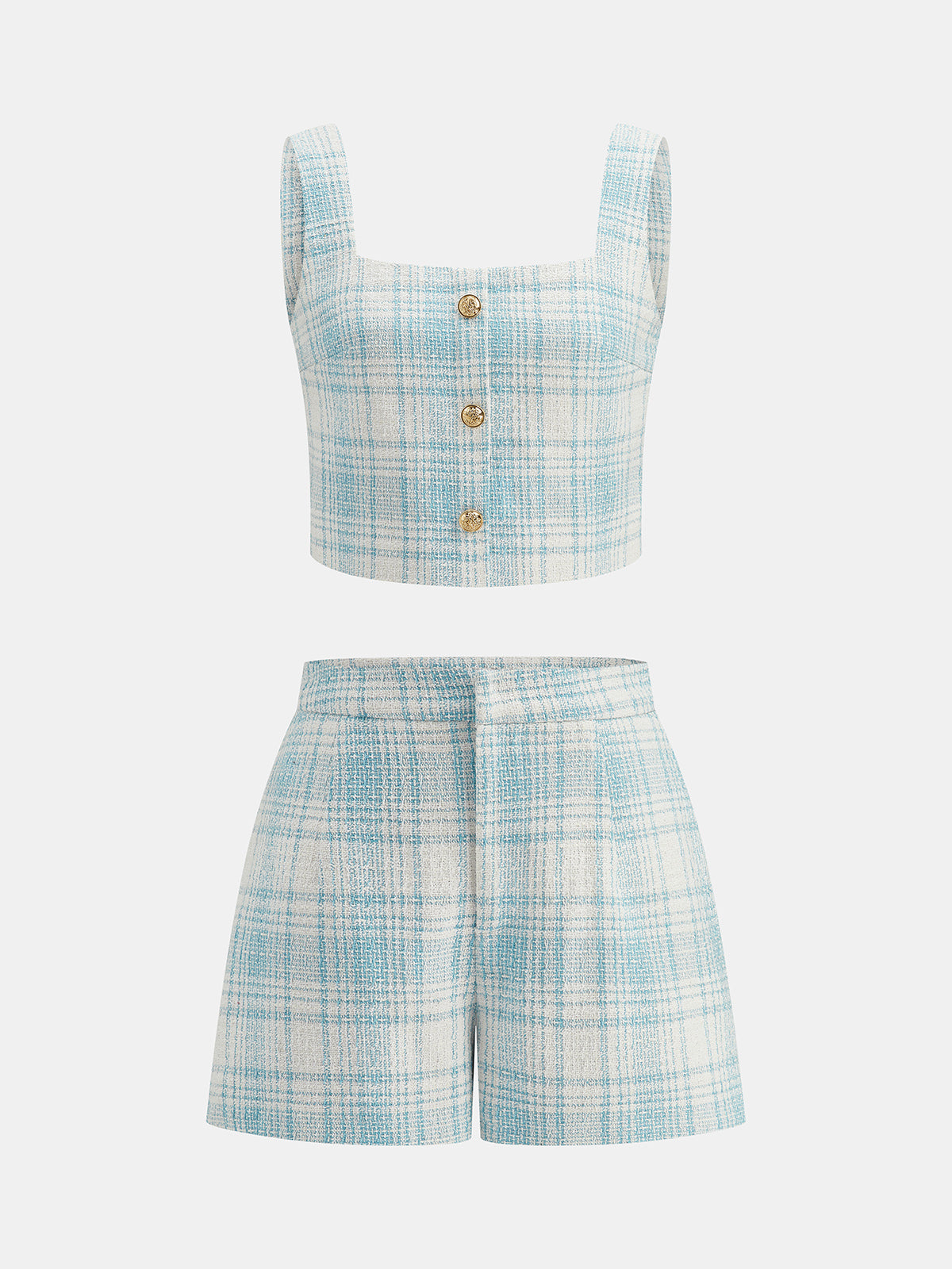 Plaid Tweed Two Piece Shorts Set