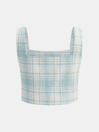 Plaid Tweed Two Piece Shorts Set