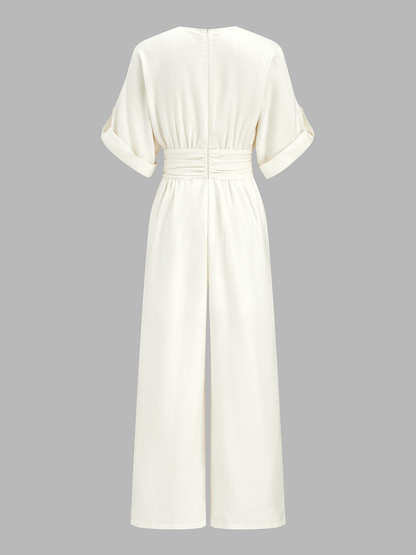 Tencel Blend Ruched Waist Wide Leg Jumpsuit
