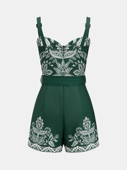Paisley Print Belted Romper