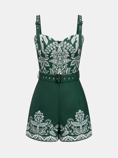Paisley Print Belted Romper
