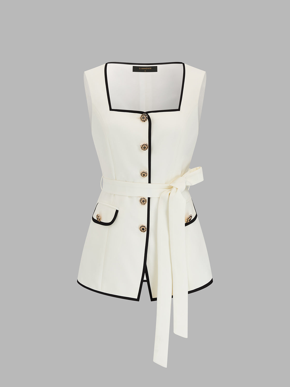 Square Neck Belted Contrast Trim Vest