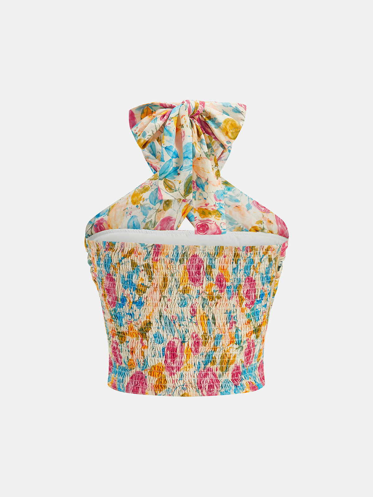 Crisscross Halter Floral Ruched Crop Top
