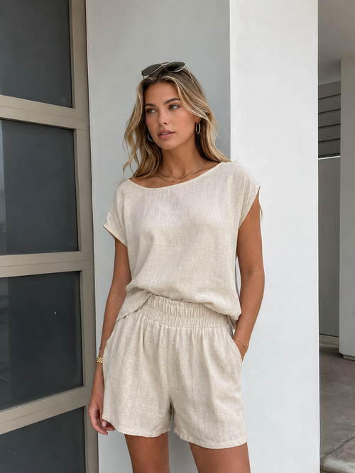 Cotton & Linen Pockets Shorts Set