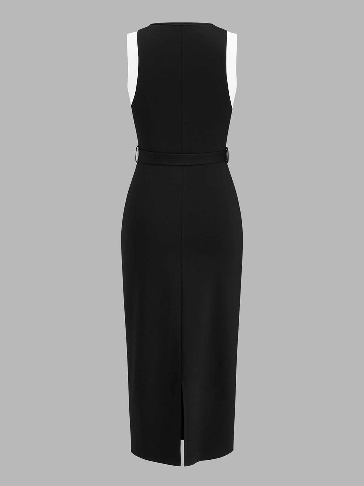 Color Block Belted Sleeveless Midi Dress