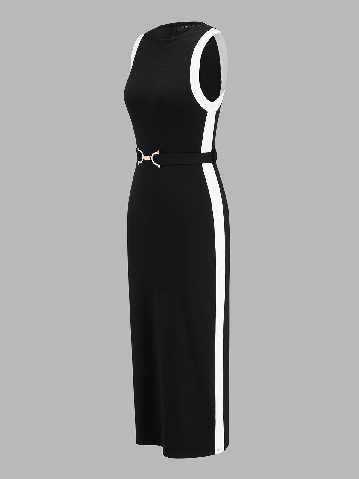 Color Block Belted Sleeveless Midi Dress