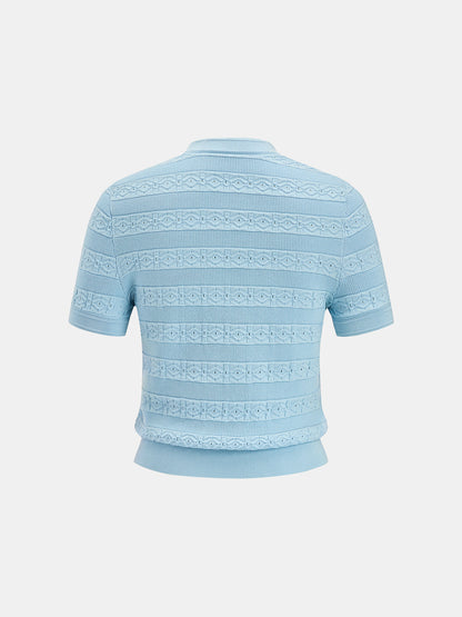 Hollow Textured Metal Button Knit Top