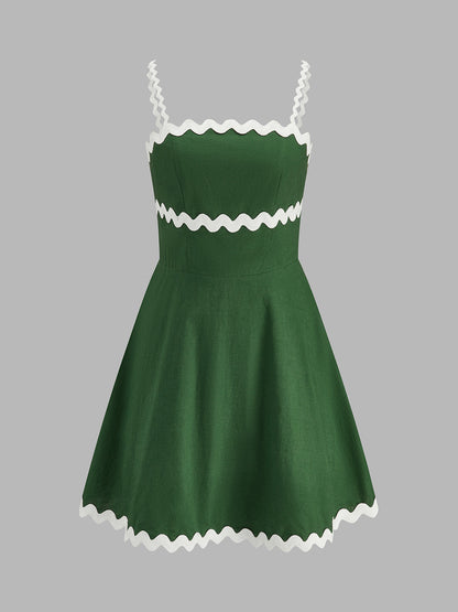 Rickrack Trim Cotton Linen Cami Mini Dress