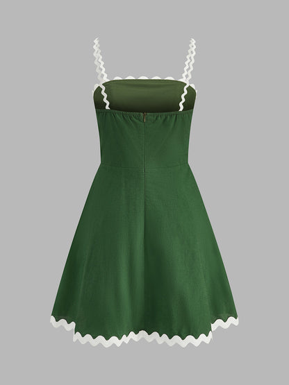 Rickrack Trim Cotton Linen Cami Mini Dress