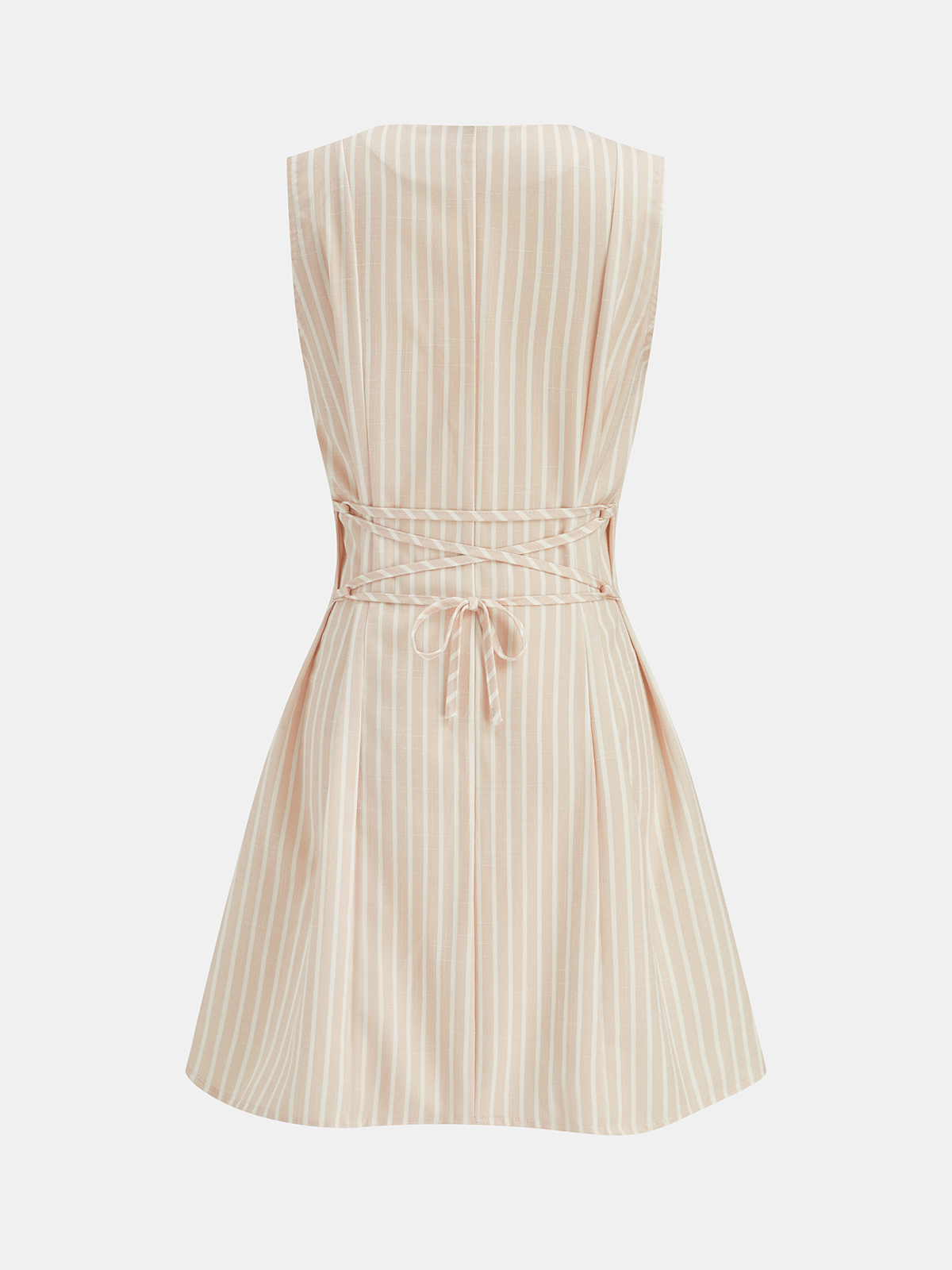 Lace-Up Back Striped Button Front Mini Dress