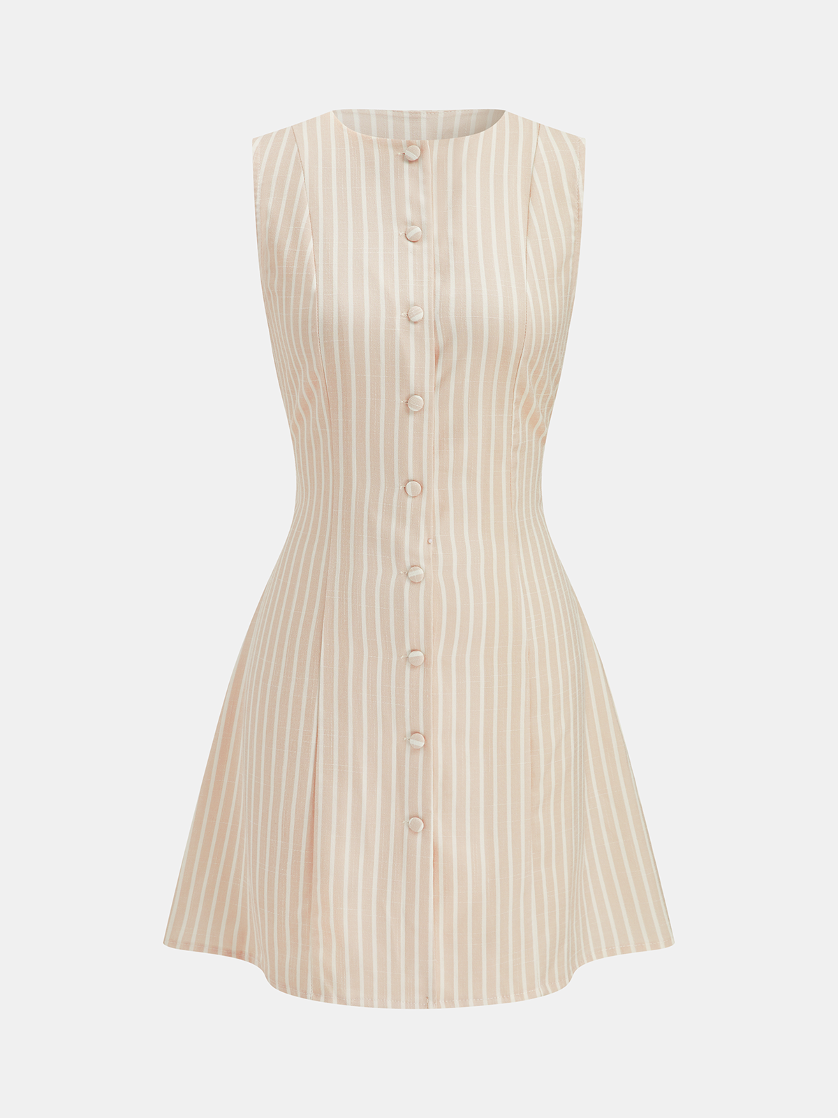 Lace-Up Back Striped Button Front Mini Dress