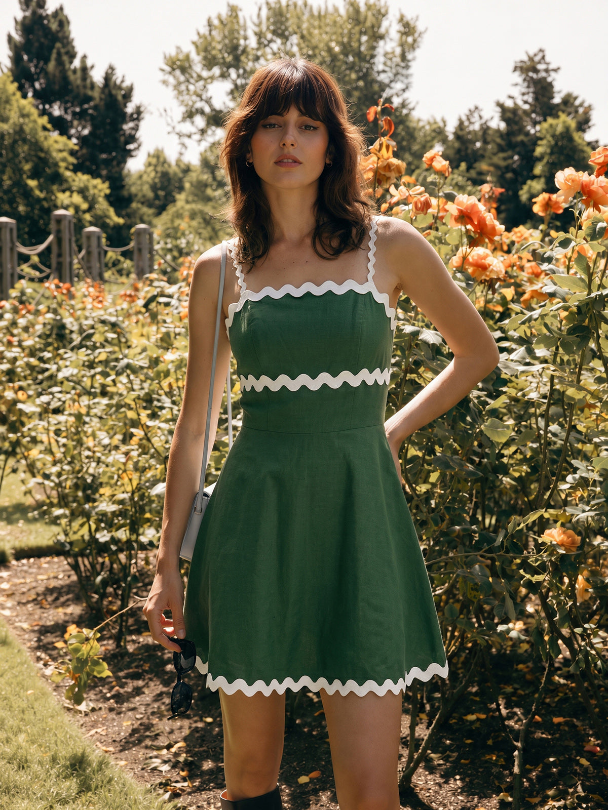 Rickrack Trim Cotton Linen Cami Mini Dress