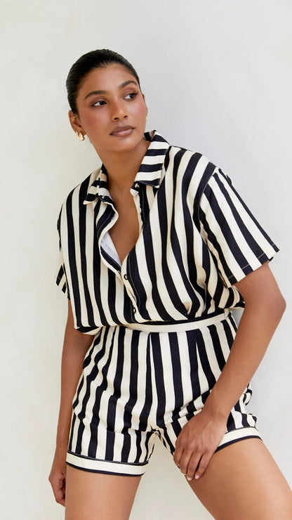 Piper Shorts - Black/Beige Stripe