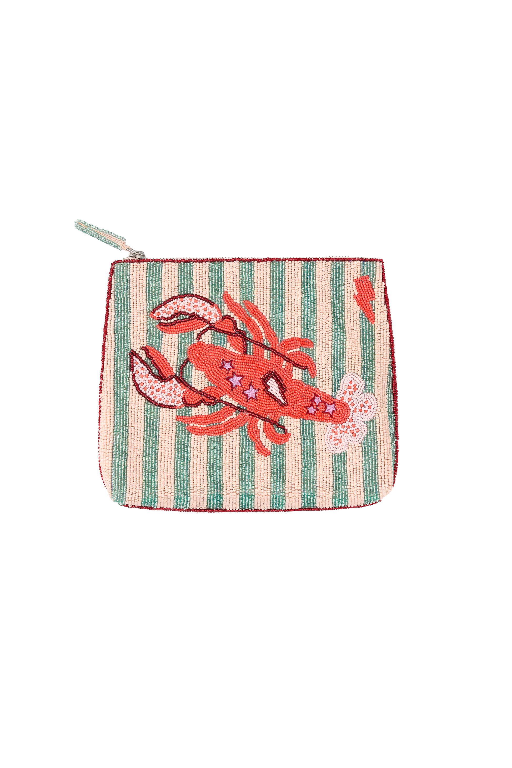 Coral Stripe Lobster Hand Beaded Clutch Bag