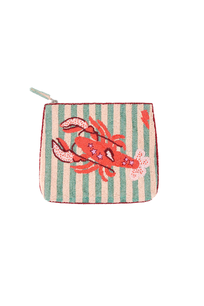 Coral Stripe Lobster Hand Beaded Clutch Bag