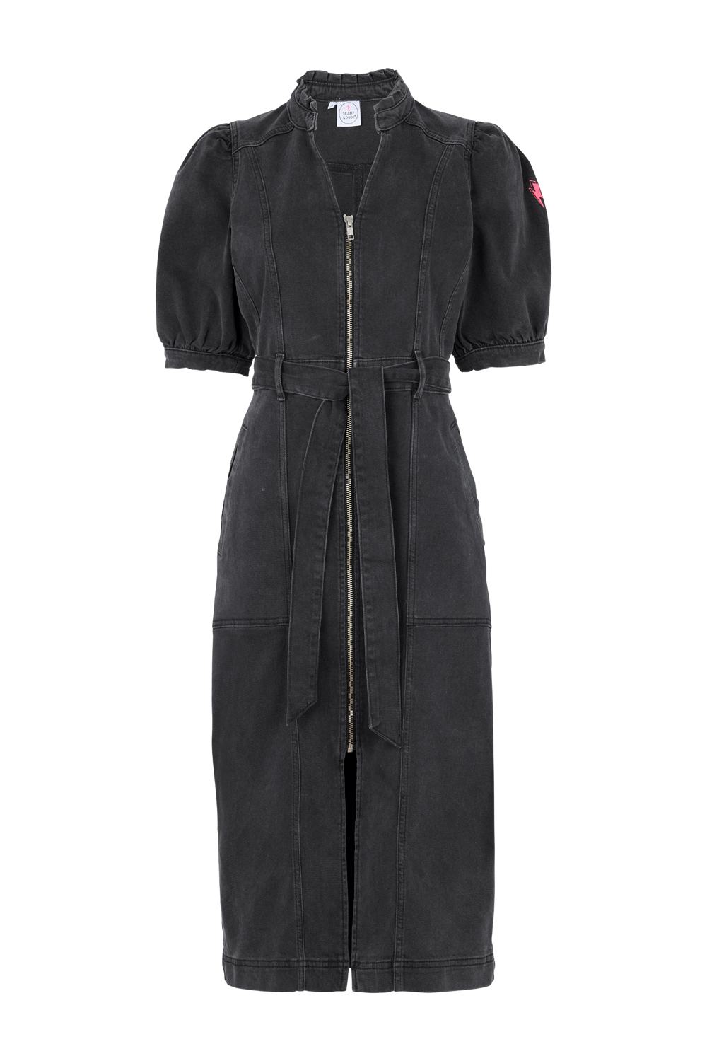 Washed Black Zip Detail Denim Dress
