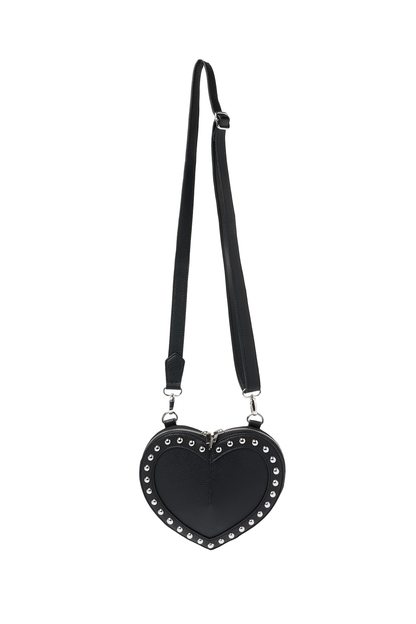 Black Heart Studded Cross Body Bag