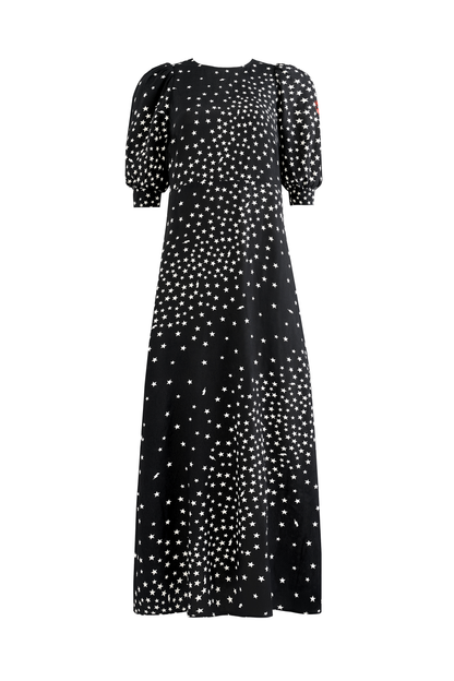 Black with White Star Cluster Midi Dress