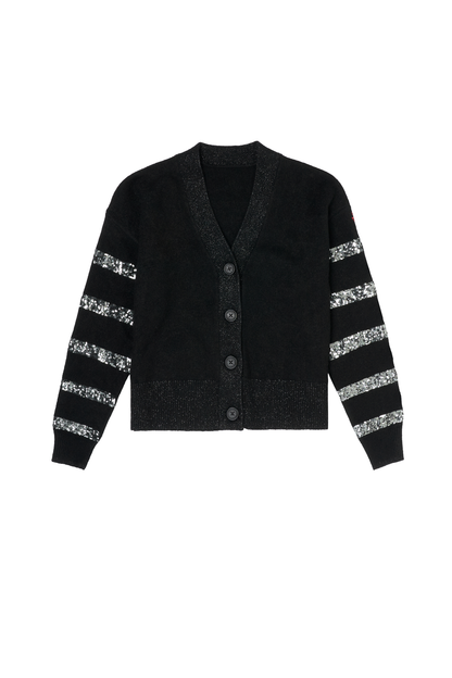Black with Pewter Sequin Stripe Cardigan